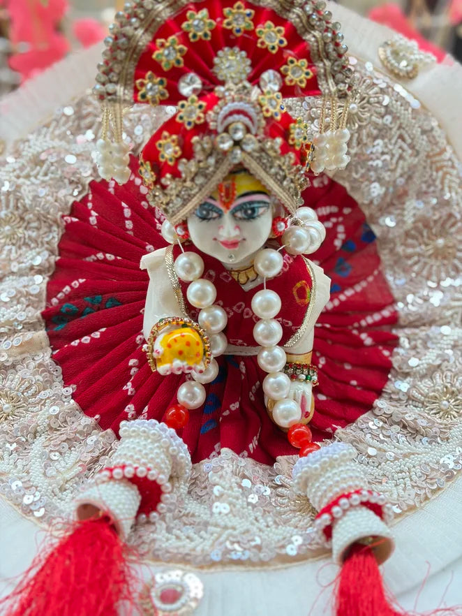Red and White Poshak with Sequin Embroidery