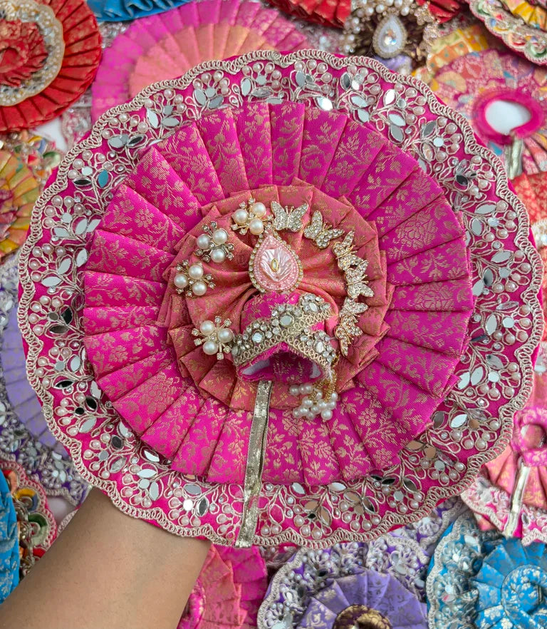 Pink and Peach Brocade Poshak With Mukut