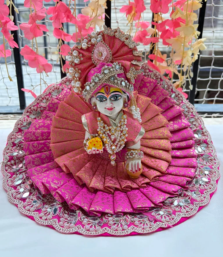Pink and Peach Brocade Poshak With Mukut