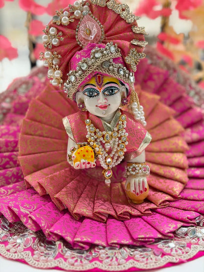 Pink and Peach Brocade Poshak With Mukut