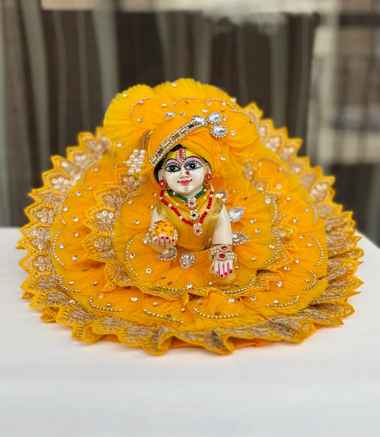 Yellow Petals Poshak with Heavy Stone Work and Mukut