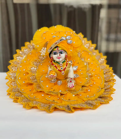 Yellow Petals Poshak with Heavy Stone Work and Mukut