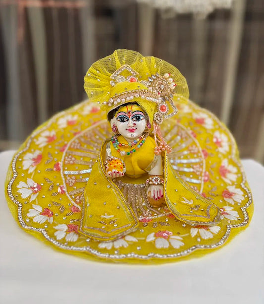 Yellow Heavy Handwork Poshak With Mukut and Patka