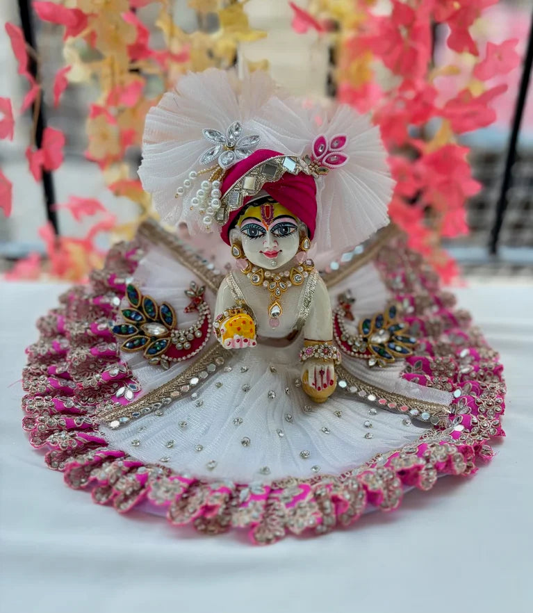 White & Pink Peacock Laddu Gopal Poshak