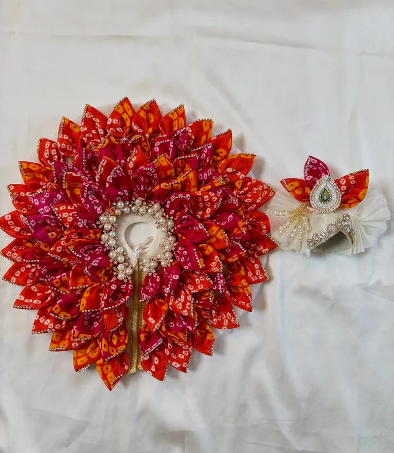 Orange and magenta petals poshak with mukut