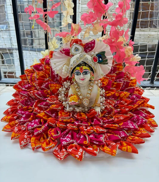Orange and magenta petals poshak with mukut