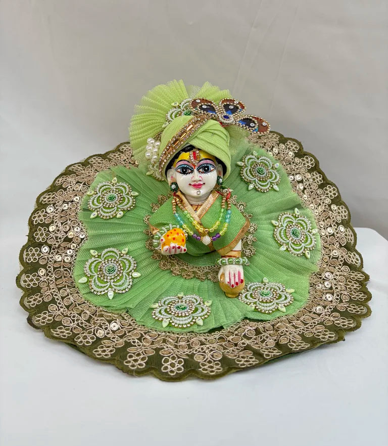 Green Net Poshak With Mukut and Morpankh Kalangi