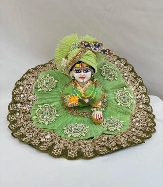 Green Net Poshak With Mukut and Morpankh Kalangi