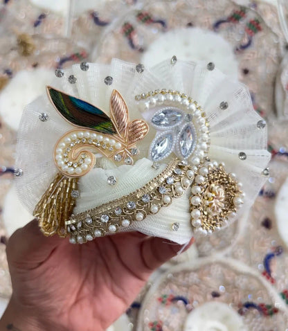 White peacock handwork with patka