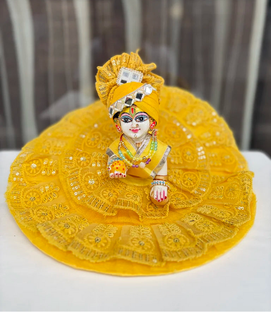 Yellow Lace Laddu Gopal Poshak with Mukut