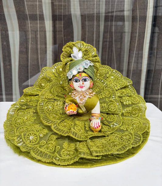 Olive Green Embroidered Laddu Gopal Poshak with Mukut