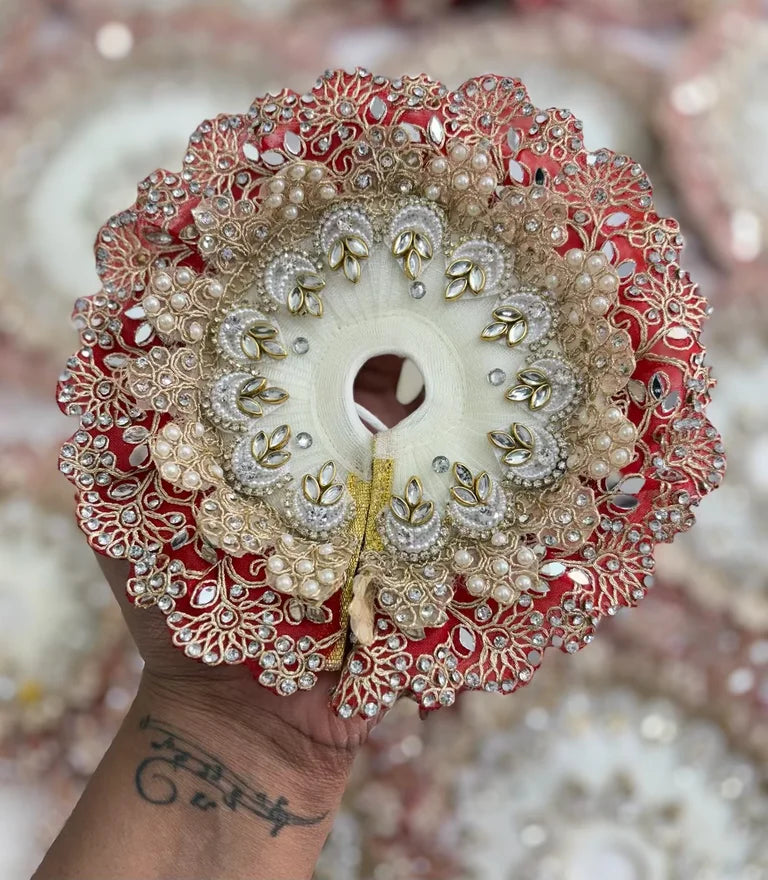 Off white and red chand kundan poshak