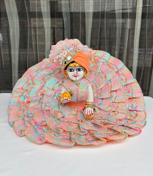 Multicolor Sequins Work Laddu Gopal Poshak with Mukut