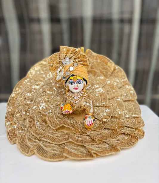 Golden Sequins Work Laddu Gopal Poshak with Mukut