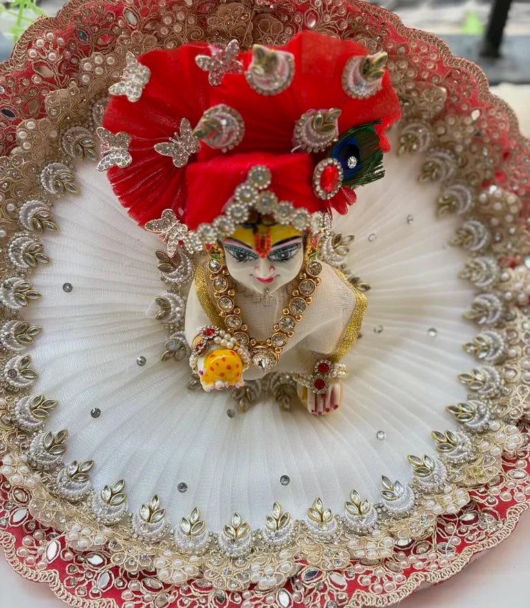 Off white and red chand kundan poshak