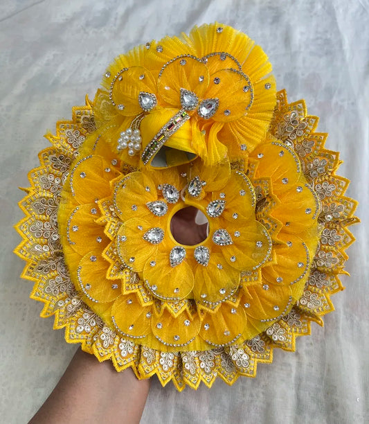 Yellow Petals Poshak with Heavy Stone Work and Mukut