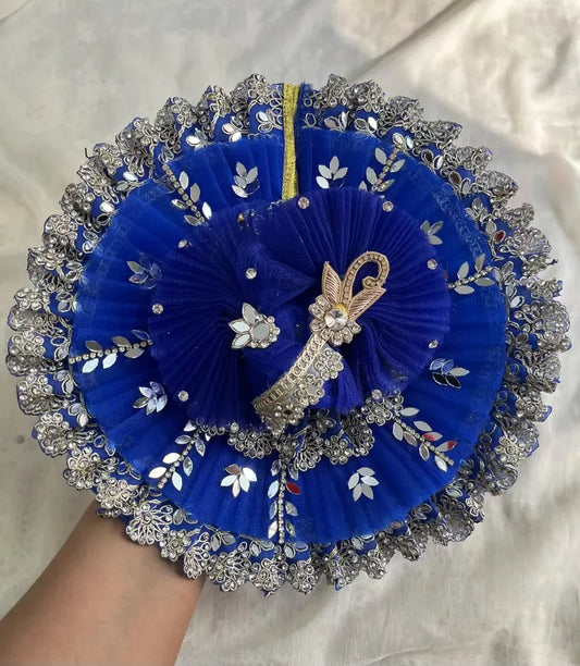 Blue Mirror Work Designer Dress for Janmashtami with Mukut