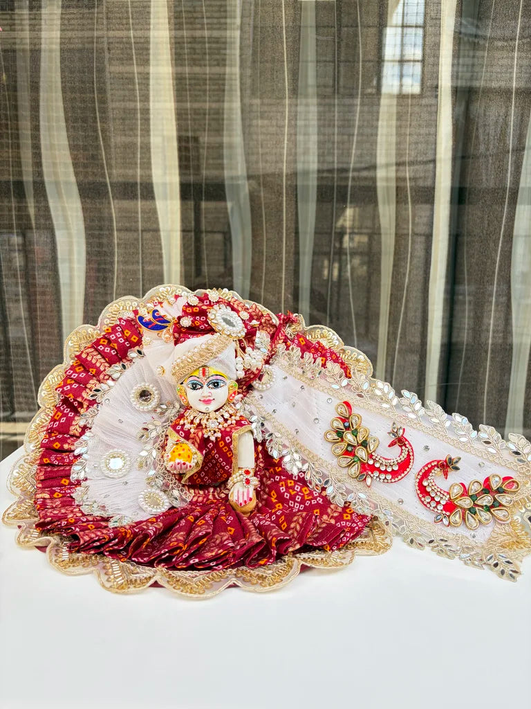 Maroon Bandhani Poshak with Heavy Mirror Work & Mukut
