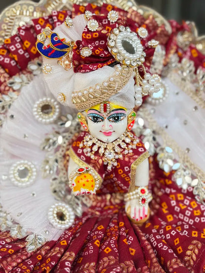 Maroon Bandhani Poshak with Heavy Mirror Work & Mukut