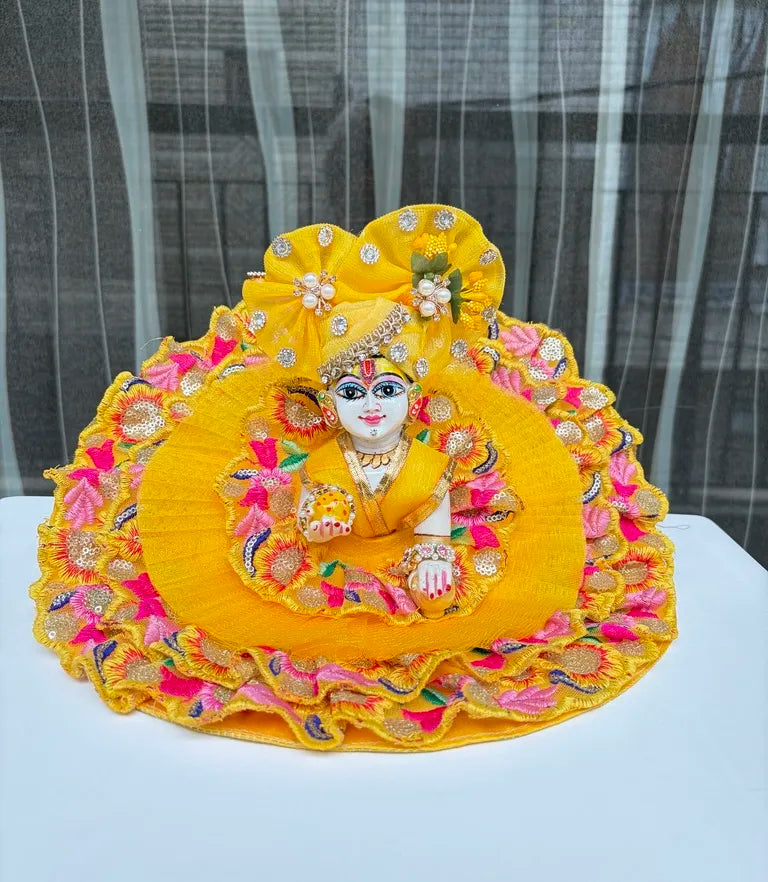 Yellow Embroidered Lace Poshak with Mukut