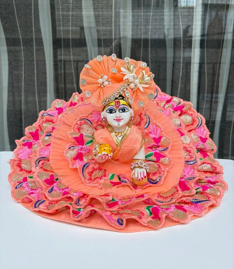Peach Embroidered Lace Poshak with Mukut