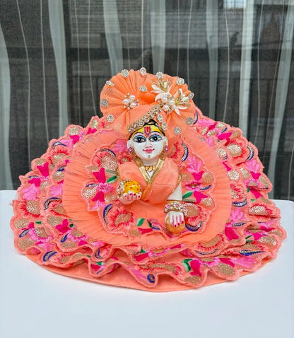 Peach Embroidered Lace Poshak with Mukut