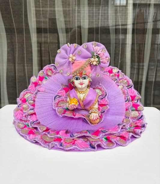 Lavender Embroidered Lace Poshak with Mukut
