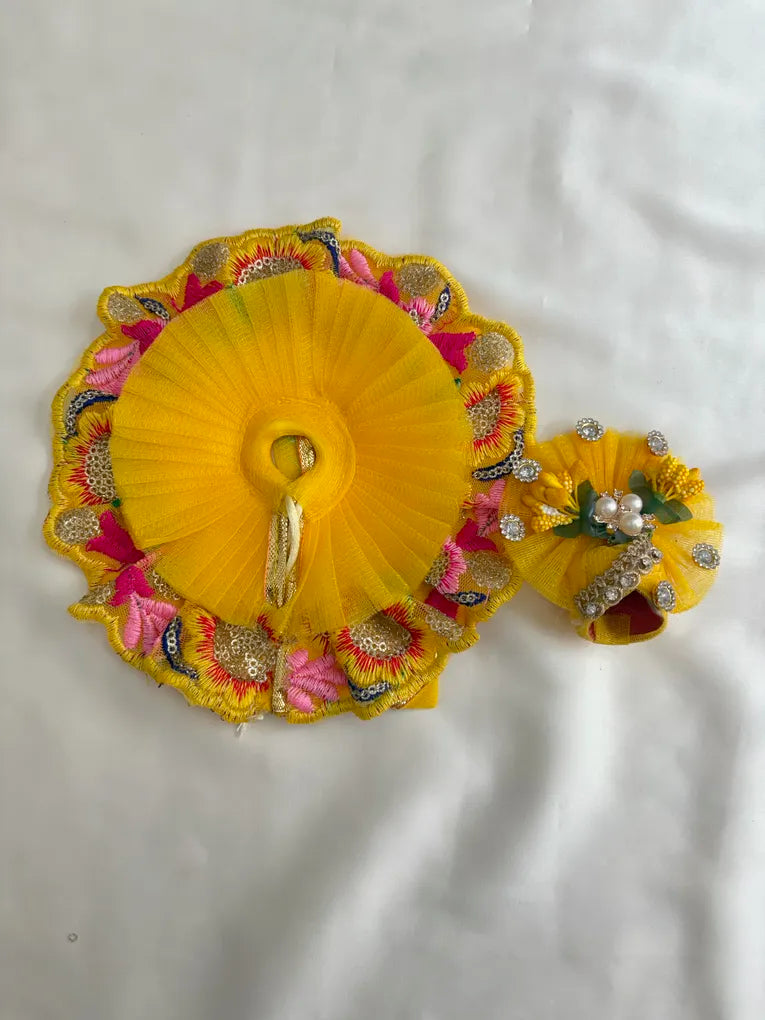 Yellow Embroidered Lace Poshak with Mukut