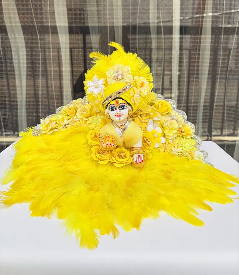 Yellow Feather Floral Designer Poshak with Mukut