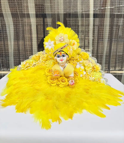 Yellow Feather Floral Designer Poshak with Mukut