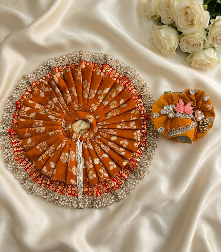 Mustard Brocade Designer Dress for Laddu Gopal Ji with Mukut
