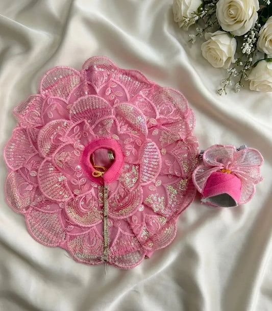 Pink Sequin Floral Designer Poshak with Mukut