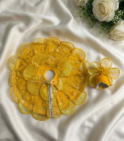 Yellow Sequin Floral Designer Poshak with Mukut