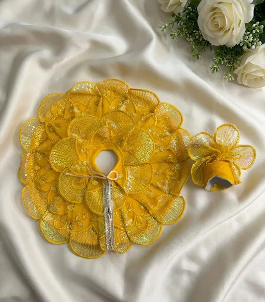 Yellow Sequin Floral Designer Poshak with Mukut