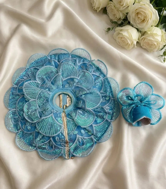 Sky Blue Sequin Floral Designer Poshak with Mukut