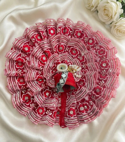 Red Floral Designer Poshak with Sequins Work & Mukut