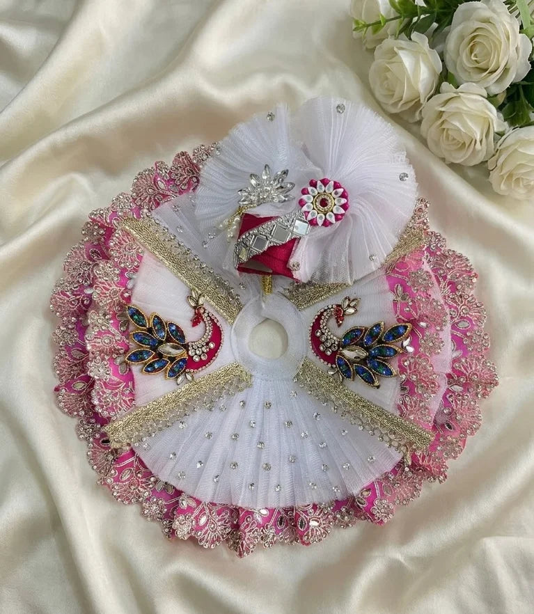 White & Pink Peacock Laddu Gopal Poshak