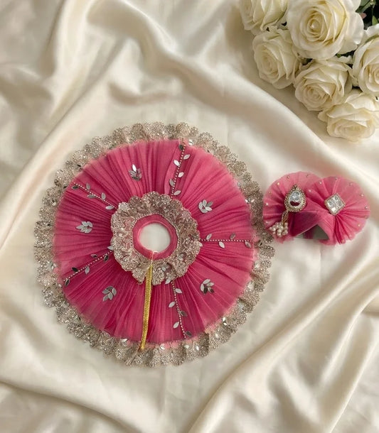 Rose Pink Mirror Designer Poshak With Mukut