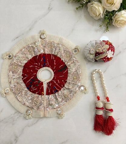 Red and White Poshak with Sequin Embroidery