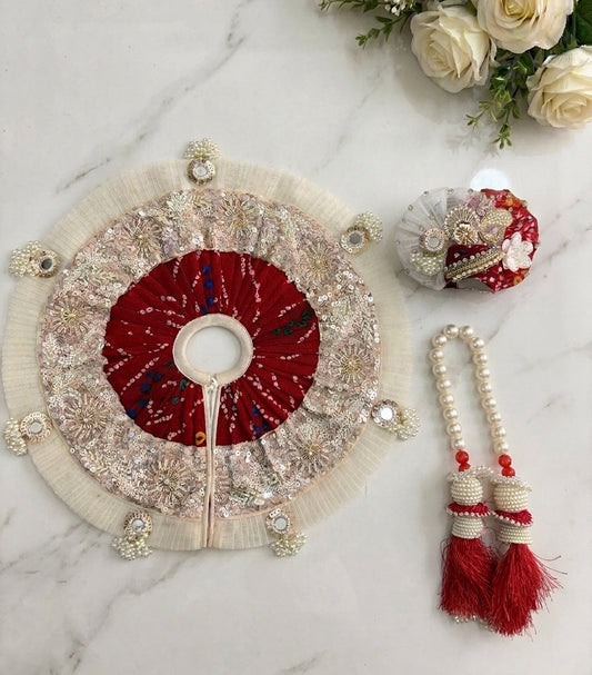 Red and White Poshak with Sequin Embroidery