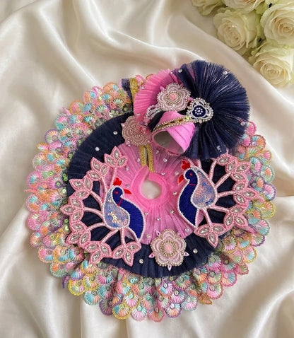 Navy Blue and Pink Peacock Laddu Gopal Poshak