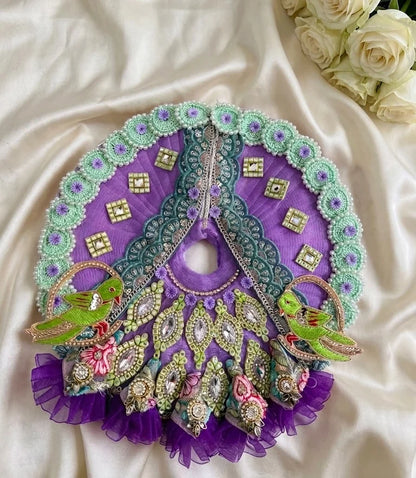 Royal Lavender Parrot Mirror Work Laddu Gopal Poshak with Mukut