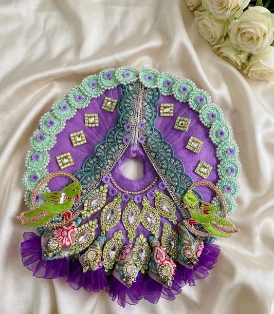 Royal Lavender Parrot Mirror Work Laddu Gopal Poshak with Mukut