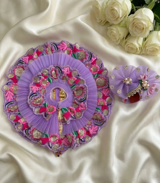 Lavender Embroidered Lace Poshak with Mukut