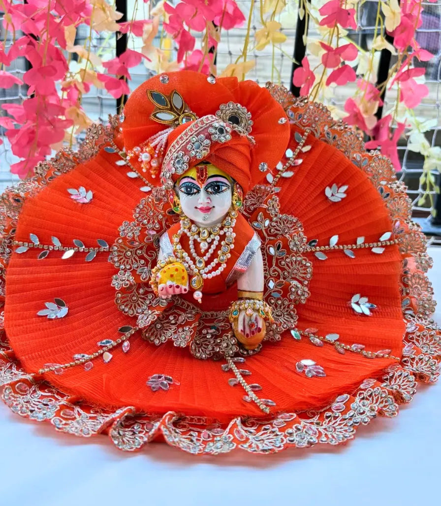 Orange Mirror Laddu Gopal Designer Dress for Janmashtami