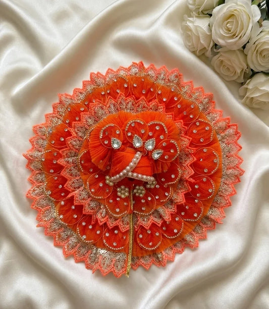 Orange Net Laddu Gopal Poshak with Mukut