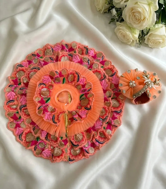 Peach Embroidered Lace Poshak with Mukut