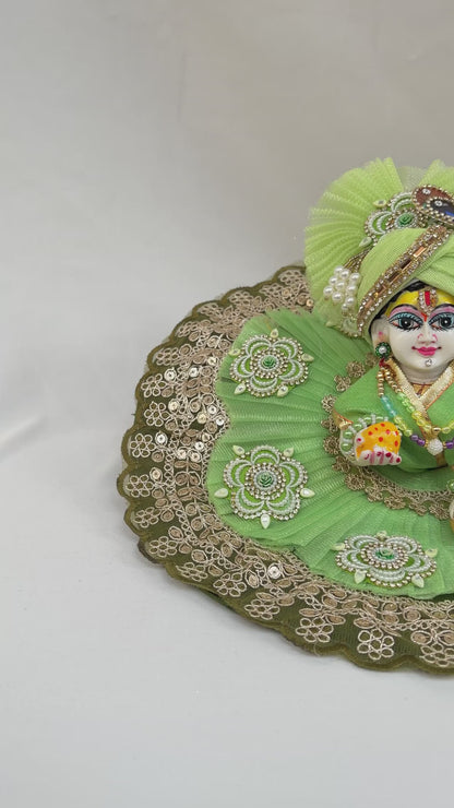 Green Net Poshak With Mukut and Morpankh Kalangi