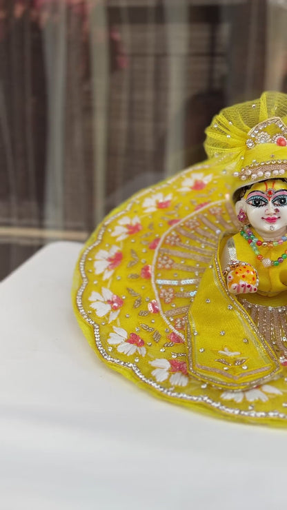 Yellow Heavy Handwork Poshak With Mukut and Patka