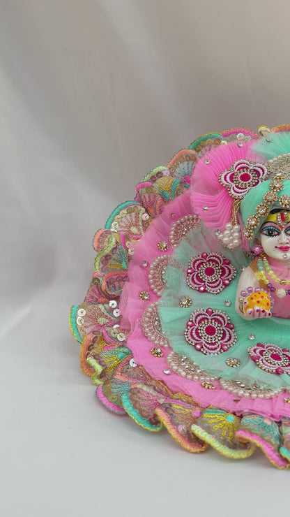 Teal & Pink Floral Designer Poshak with Mukut